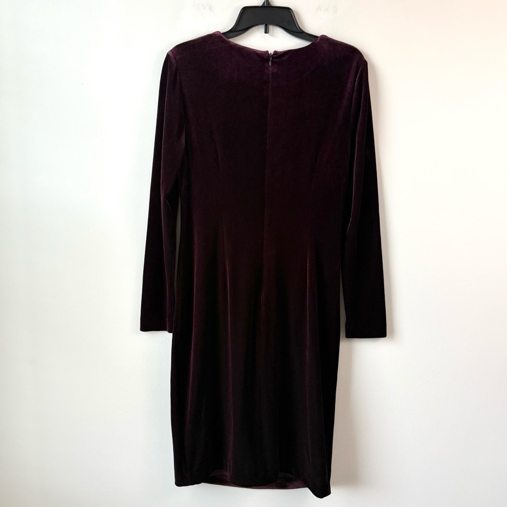 Harper Rose Ruched Velvet Long Sleeve Dress Burgundy 12 - Picture 5 of 8